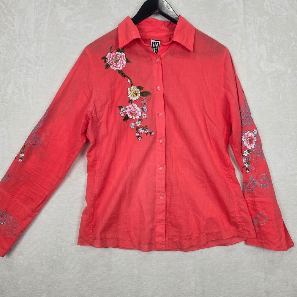 WE Embroidered Floral Cotton Button Up Long Sleeve Boho L y2k Paparazzi by Biz